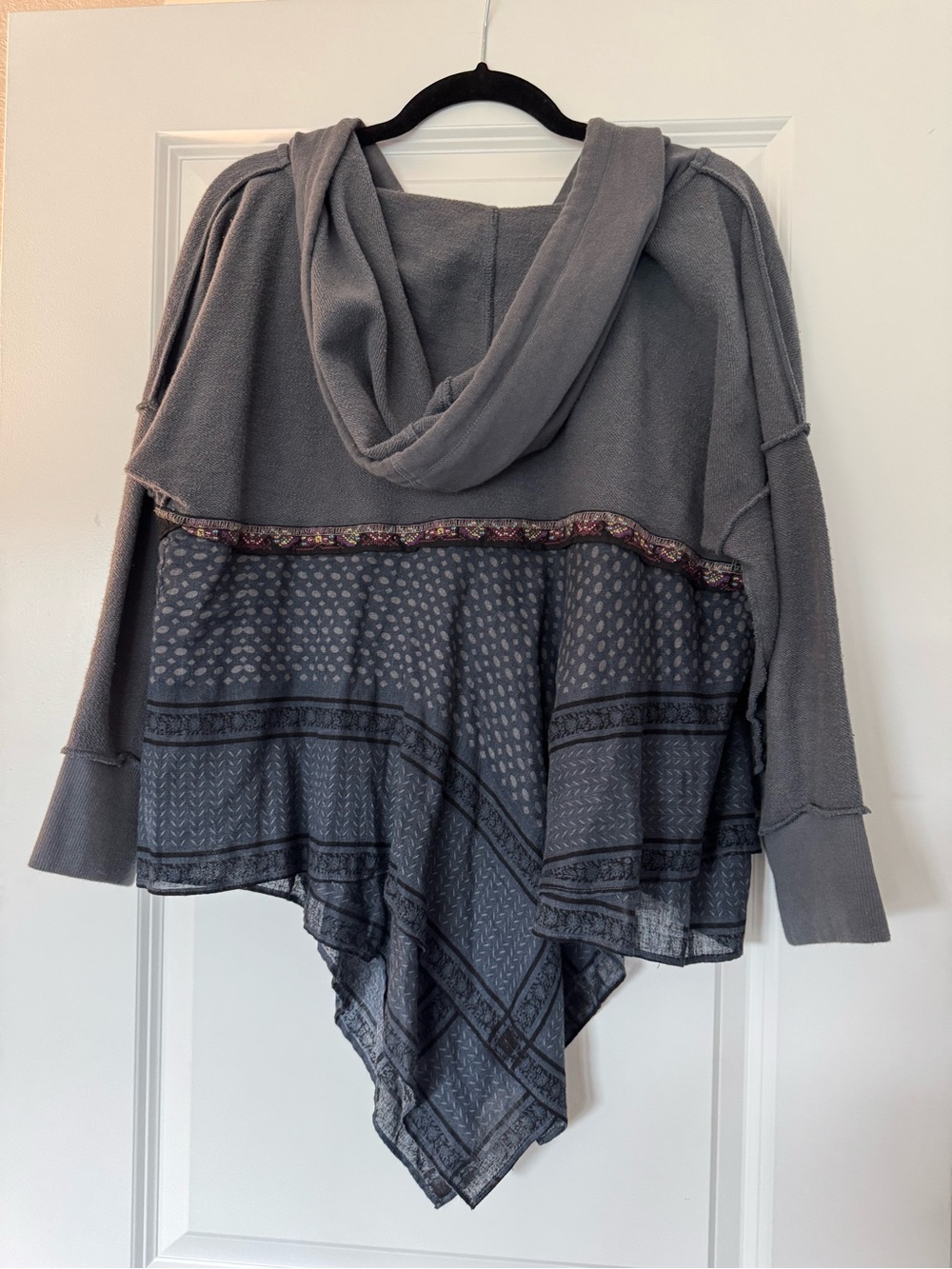 Free People Dark Gray Hooded Handkerchief Hem Poncho - Picture 2 of 6